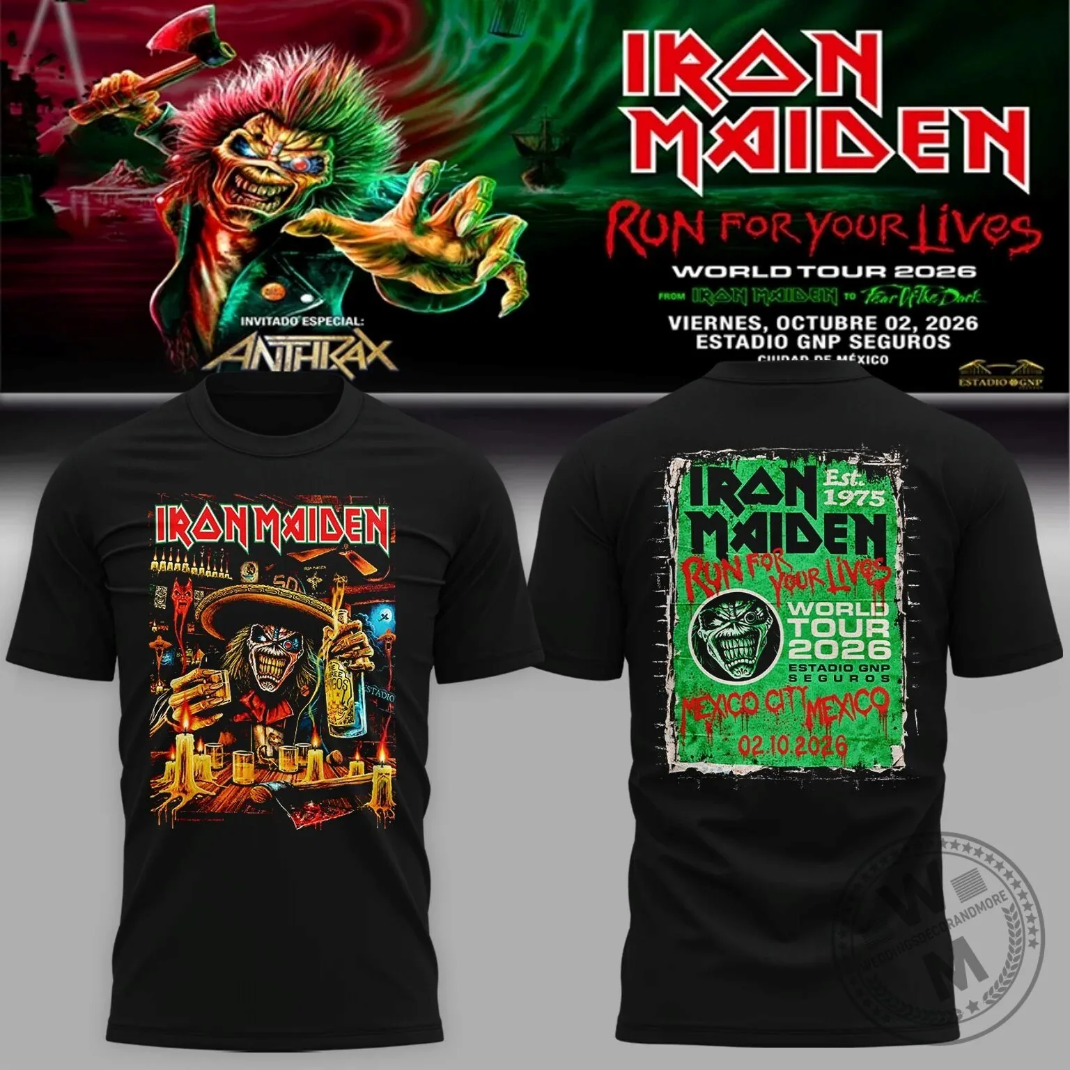 Mexico City T-Shirt for the 2026 Run For Your Lives World Tour by Iron Maiden