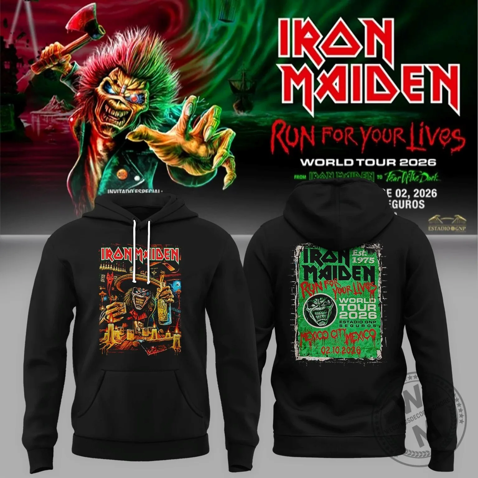 Hoodie for Iron Maiden's 2026 Run For Your Lives World Tour Concert in Mexico City