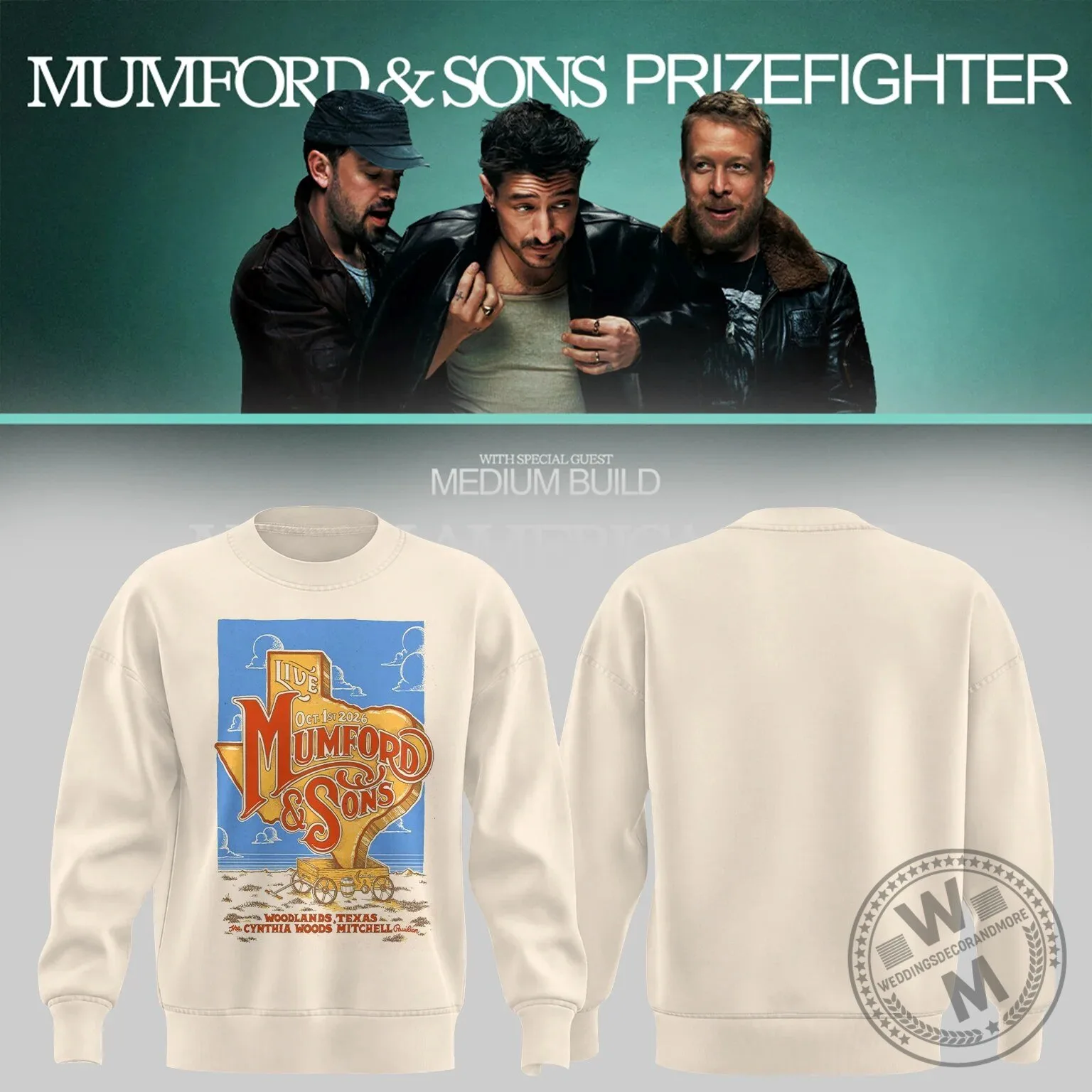Mumford And Sons Prizefighter The Woodlands Texas Concert Sweatshirt