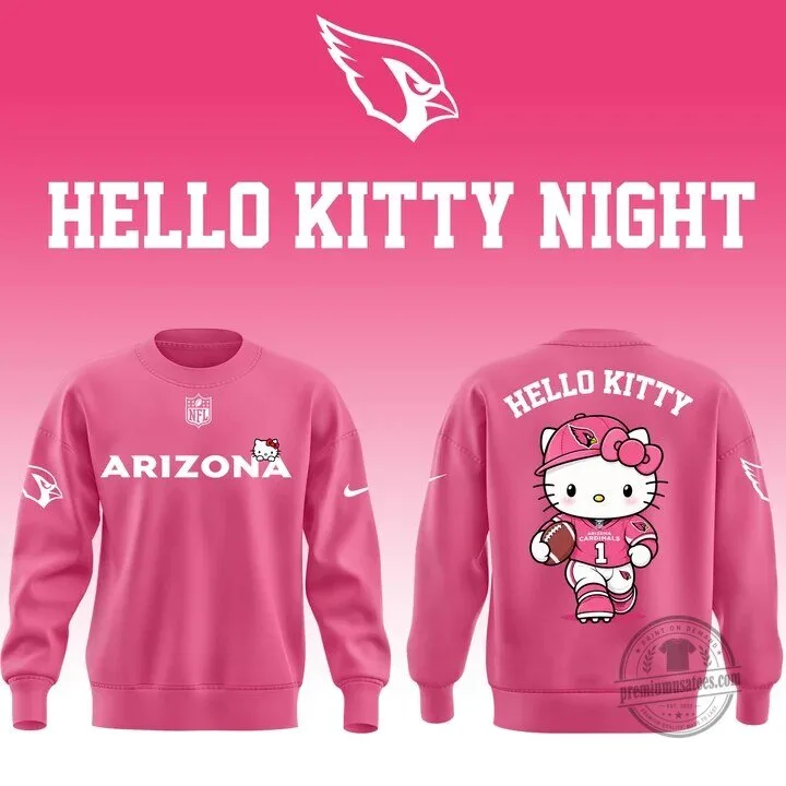 Arizona Cardinals Hello Kitty Football Pink Crewneck Sweatshirt 3 Arizona Cardinals Hello Kitty Football Pink Crewneck Sweatshirt
