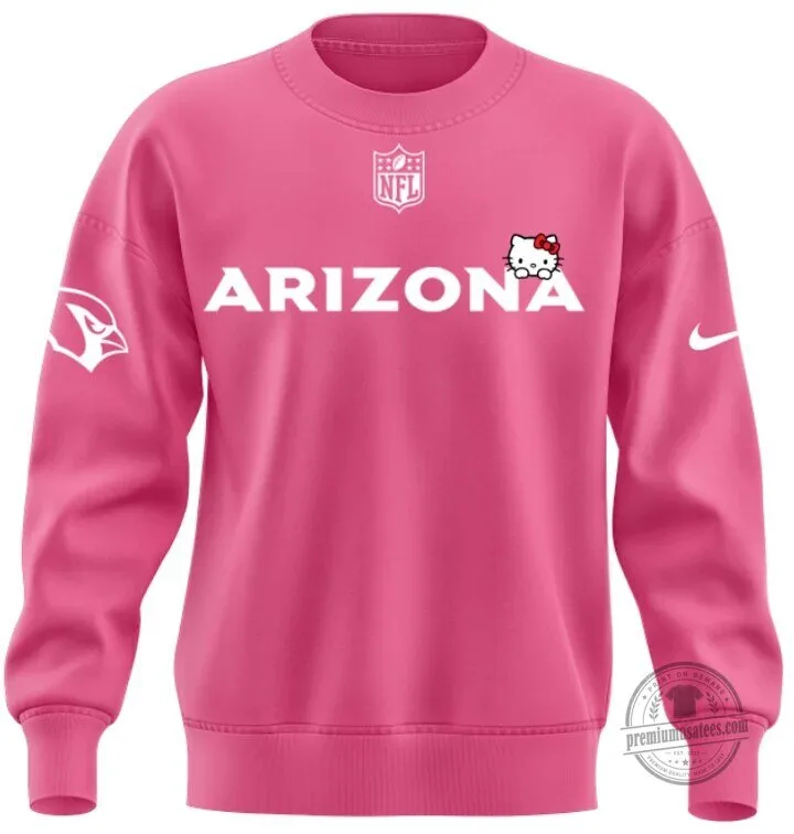 Arizona Cardinals Hello Kitty Football Pink Crewneck Sweatshirt 4 Arizona Cardinals Hello Kitty Football Pink Crewneck Sweatshirt