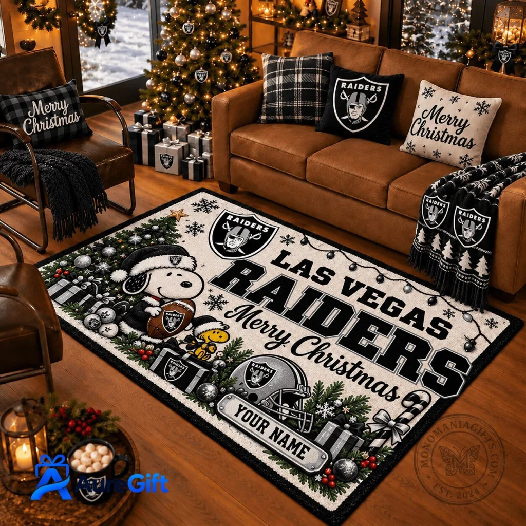 Las Vegas Raiders Snoopy Merry Christmas Personalized Doormat Las Vegas Raiders Snoopy Merry Christmas Personalized Doormat