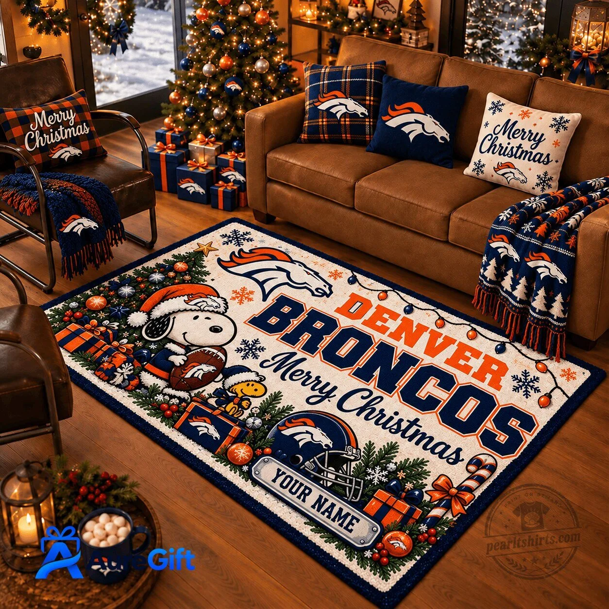 Denver Broncos Snoopy Merry Christmas Personalized Doormat
