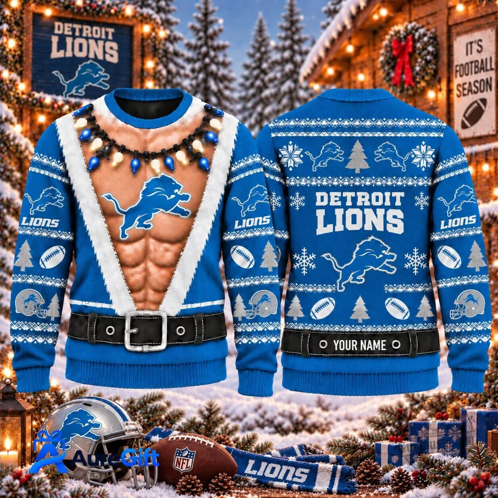 Detroit Lions NFL Christmas Kickoff Personalized Ugly Sweater Detroit Lions NFL Christmas Kickoff Personalized Ugly Sweater