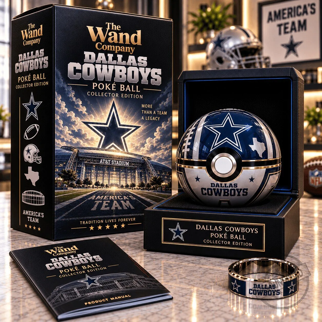 Dallas Cowboys Pokeball Collector Edition Replica with Display Case 1 Dallas Cowboys Pokeball Collector Edition Replica with Display Case
