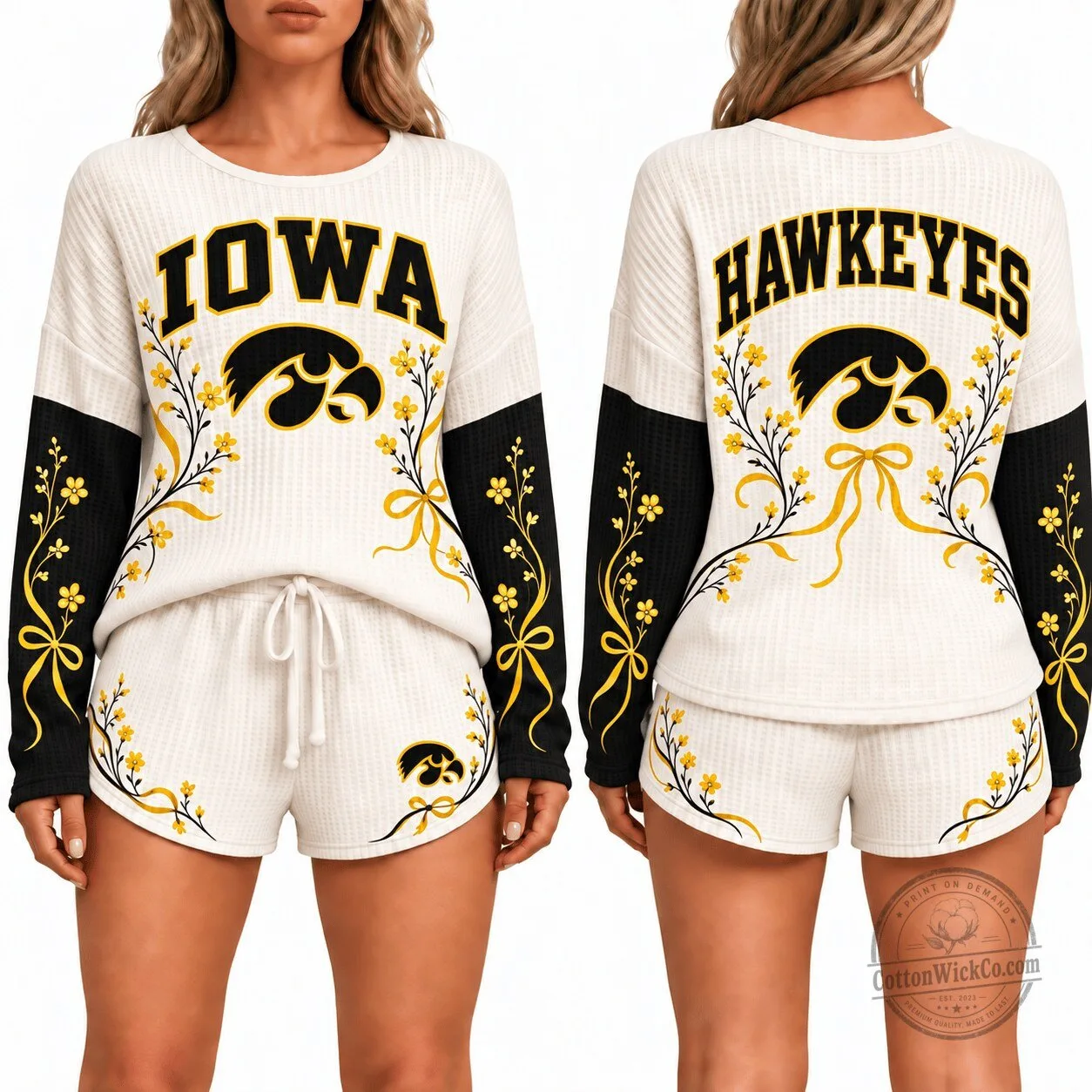 Iowa Hawkeyes Women's Floral Waffle Knit Pajamas Set