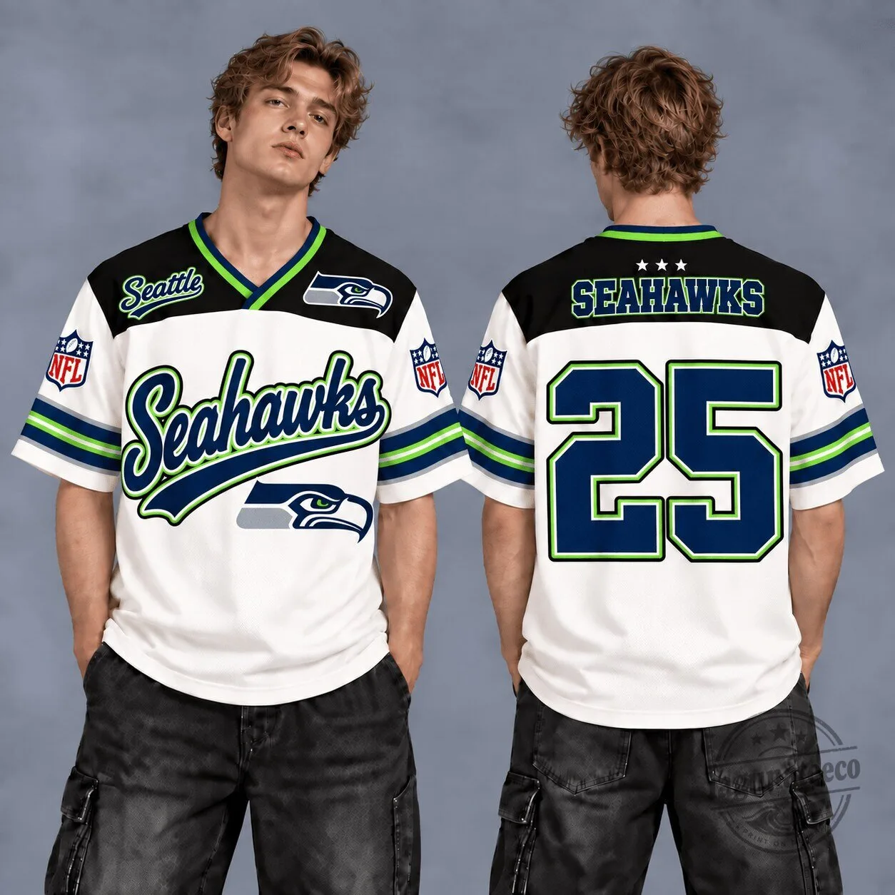 Seattle Seahawks National Football League Retro Fan V-Neck Football Jersey