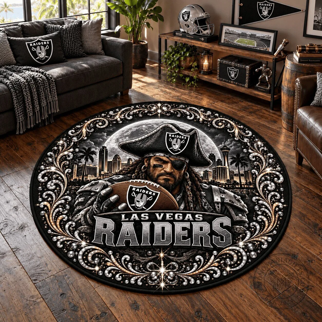 Las Vegas Raiders Pirate Theme Decorative Round Area Rug
