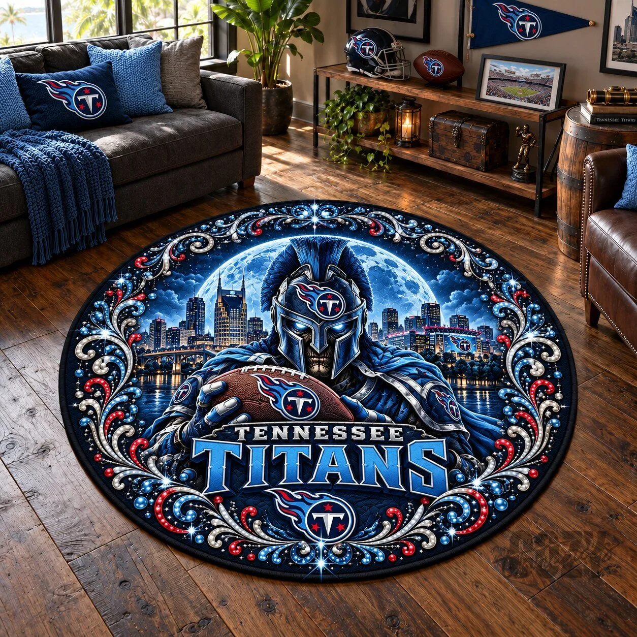 Tennessee Titans Football Team Logo Round Quilted Area Rug