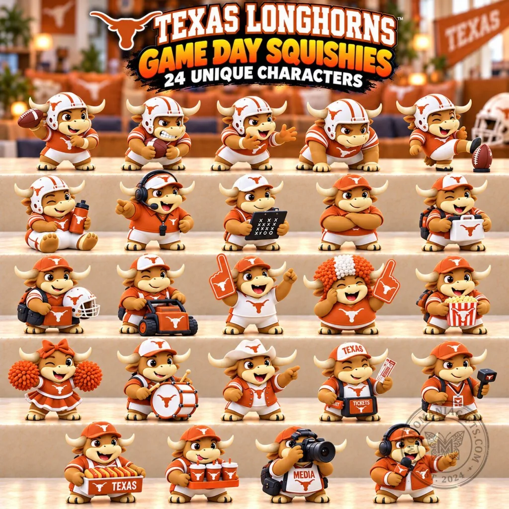 Texas Longhorns Game Day Squishies 24 Unique Characters Figurine Set 8 Texas Longhorns Game Day Squishies 24 Unique Characters Figurine Set