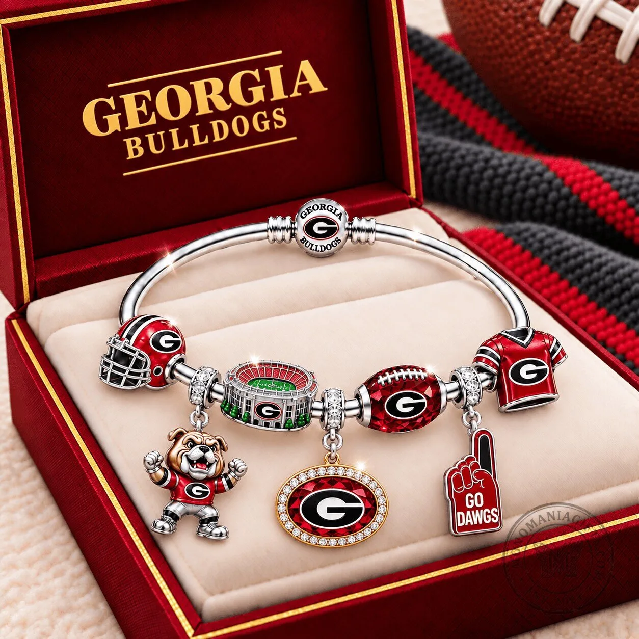 Texas Longhorns Game Day Squishies 24 Unique Characters Figurine Set 3 Georgia Bulldogs Football Charm Bracelet Set with Helmet and Stadium Charms