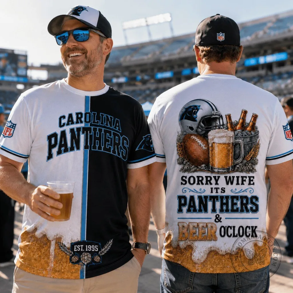 Match Day Carolina Panthers Sorry Wife It's Panthers and Beer O'Clock T-Shirt 3 Match Day Carolina Panthers Sorry Wife It's Panthers and Beer O'Clock T-Shirt
