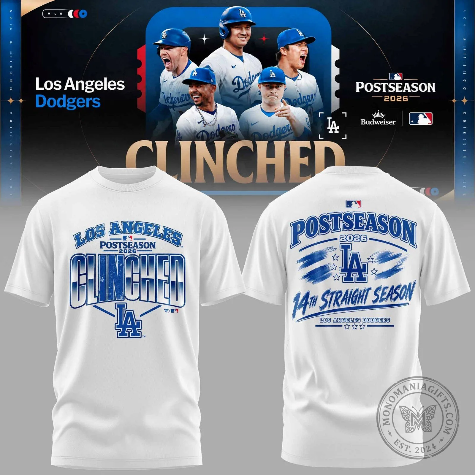 Croatia Football World Cup Hawaiian Shirt with Dalmatian and Dubrovnik 5 2026 Postseason Clinched T-Shirt for 14th Straight Season - Los Angeles Dodgers