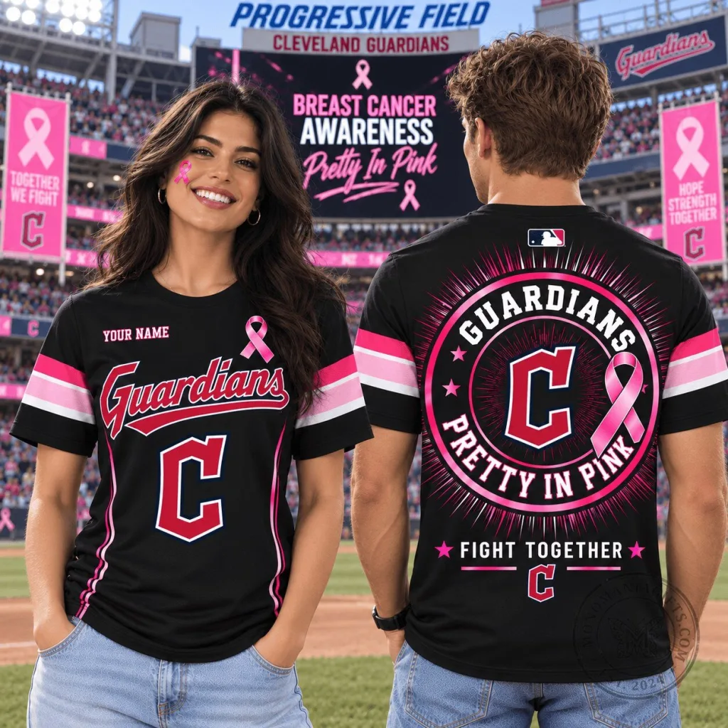 Cleveland Guardians Breast Cancer Awareness Pretty In Pink T-Shirt Cleveland Guardians Breast Cancer Awareness Pretty In Pink T-Shirt