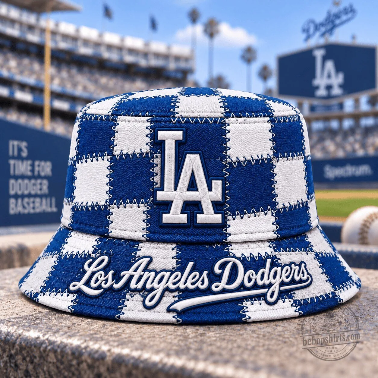 Los Angeles Dodgers Blue Gingham Checkered Bucket Cap Hat