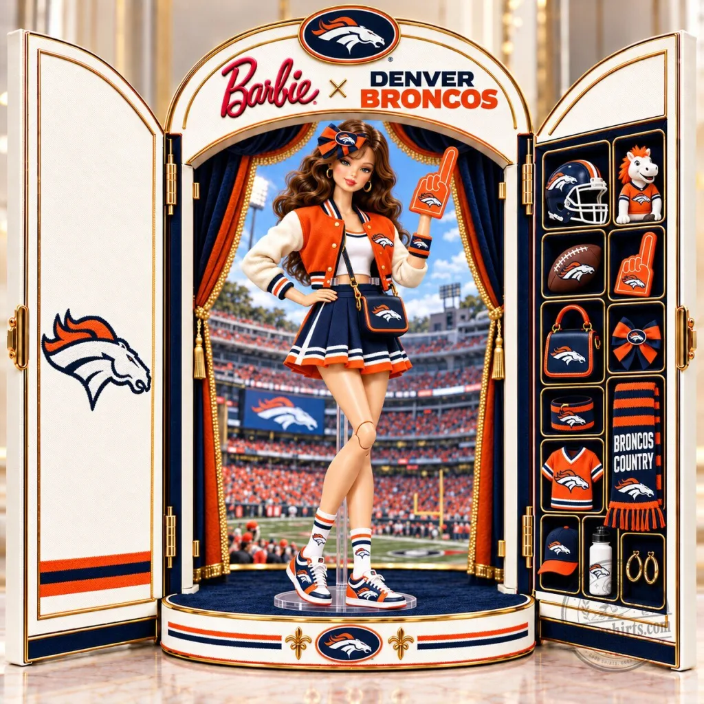 Barbie x Denver Broncos Doll with Cheerleader Outfit and Accessories Barbie x Denver Broncos Doll with Cheerleader Outfit and Accessories