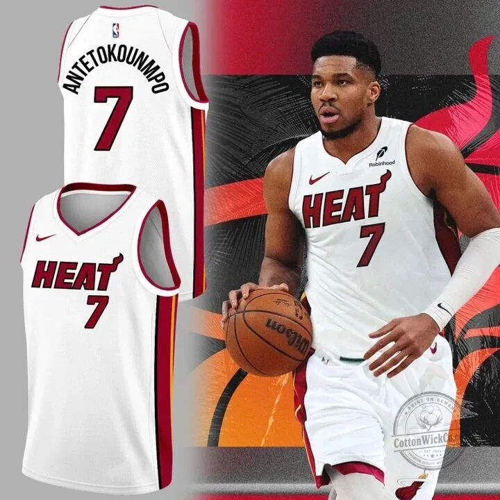 Miami Heat White Basketball Jersey featuring Giannis Antetokounmpo