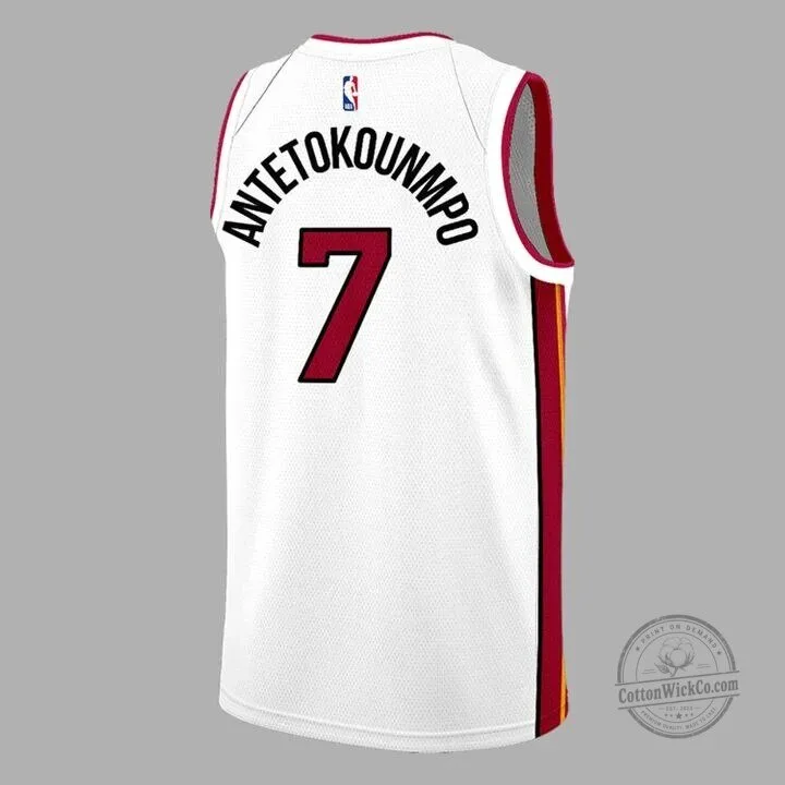 Miami Heat White Basketball Jersey featuring Giannis Antetokounmpo 5 Miami Heat White Basketball Jersey featuring Giannis Antetokounmpo