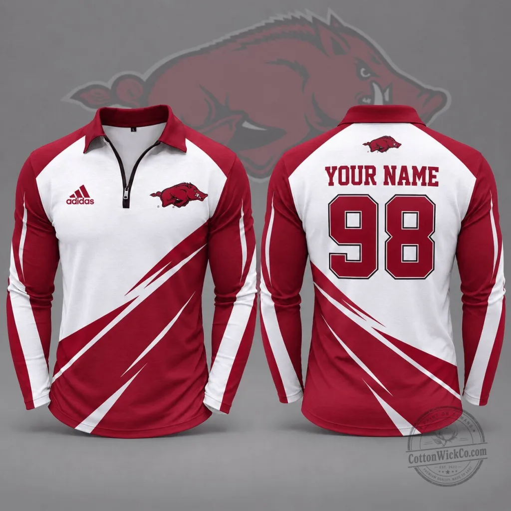 Arkansas Razorbacks Personalized Name and Number Dynamic Long Sleeve Polo Shirt Arkansas Razorbacks Personalized Name and Number Dynamic Long Sleeve Polo Shirt