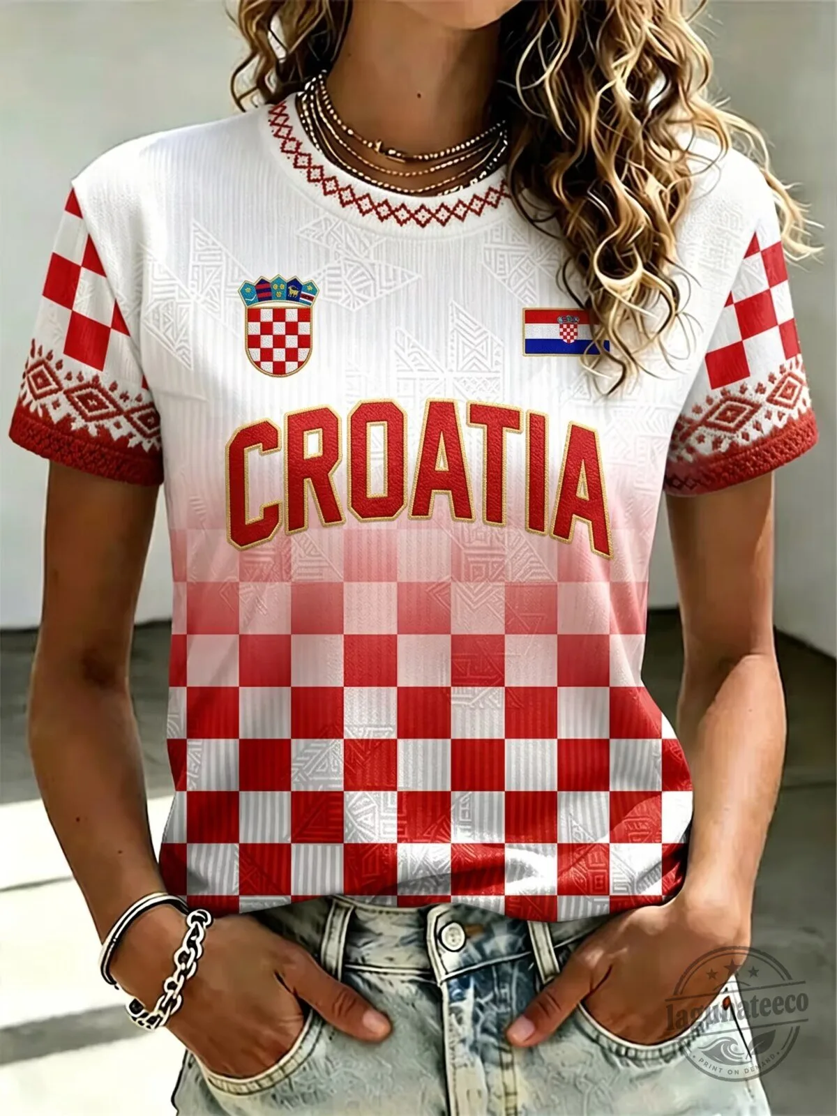 Croatia National Team Retro Football Fan Style T-Shirt for Women