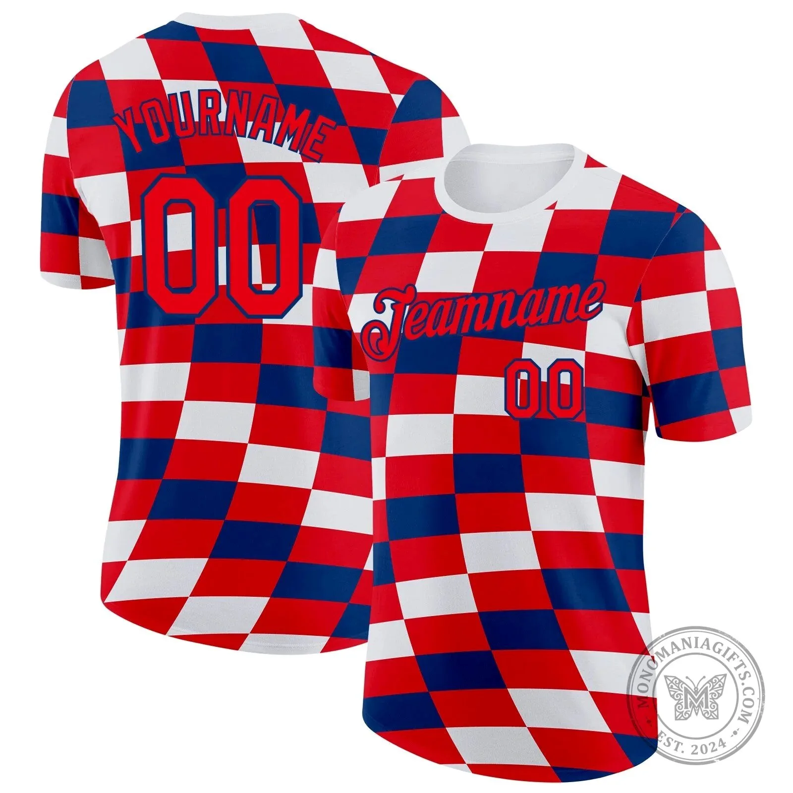 Croatia Red White Blue Checkered Custom Name Number Performance T-Shirt