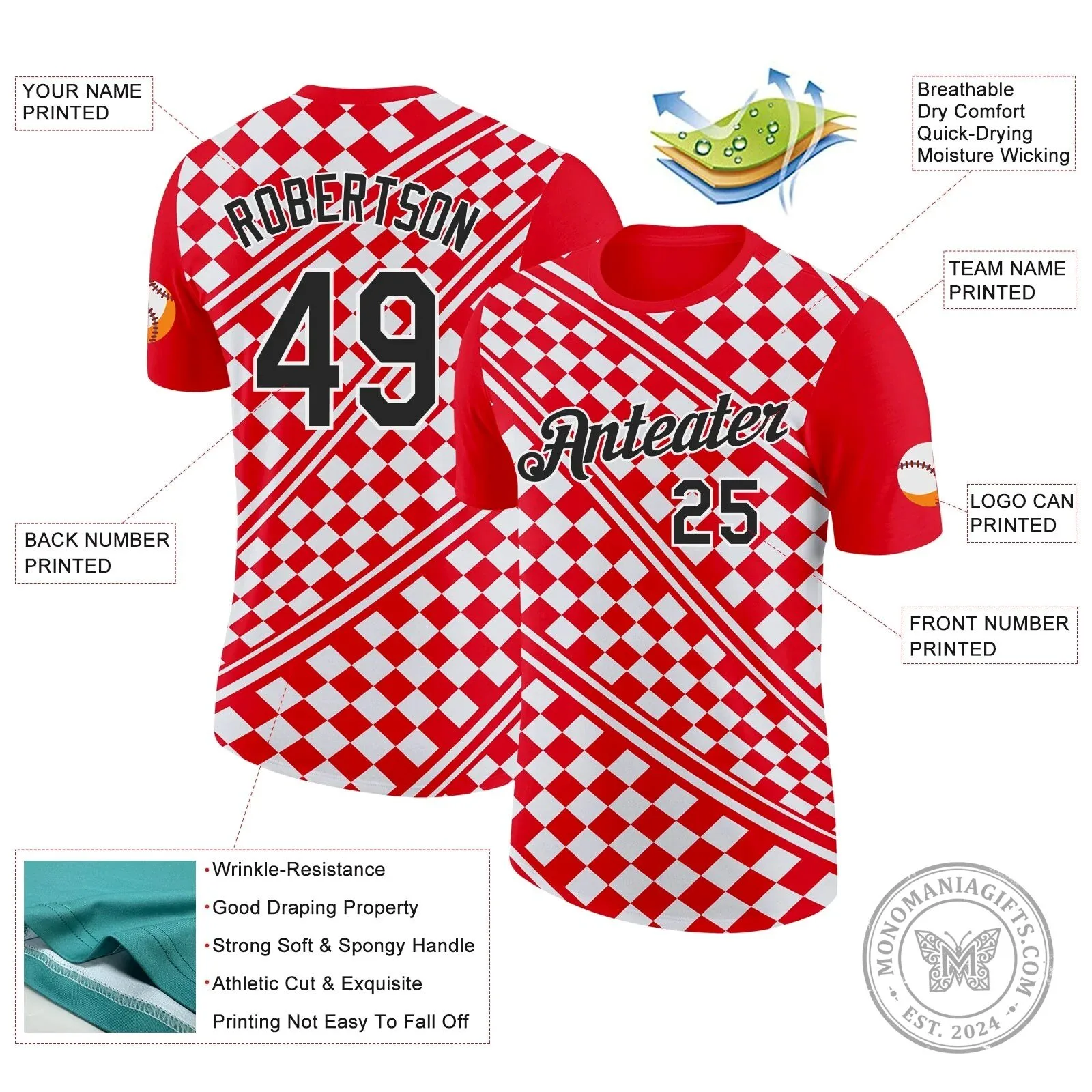 Croatia Red and White Checkerboard Custom Name and Number T-Shirt 5 Croatia Red and White Checkerboard Custom Name and Number T-Shirt