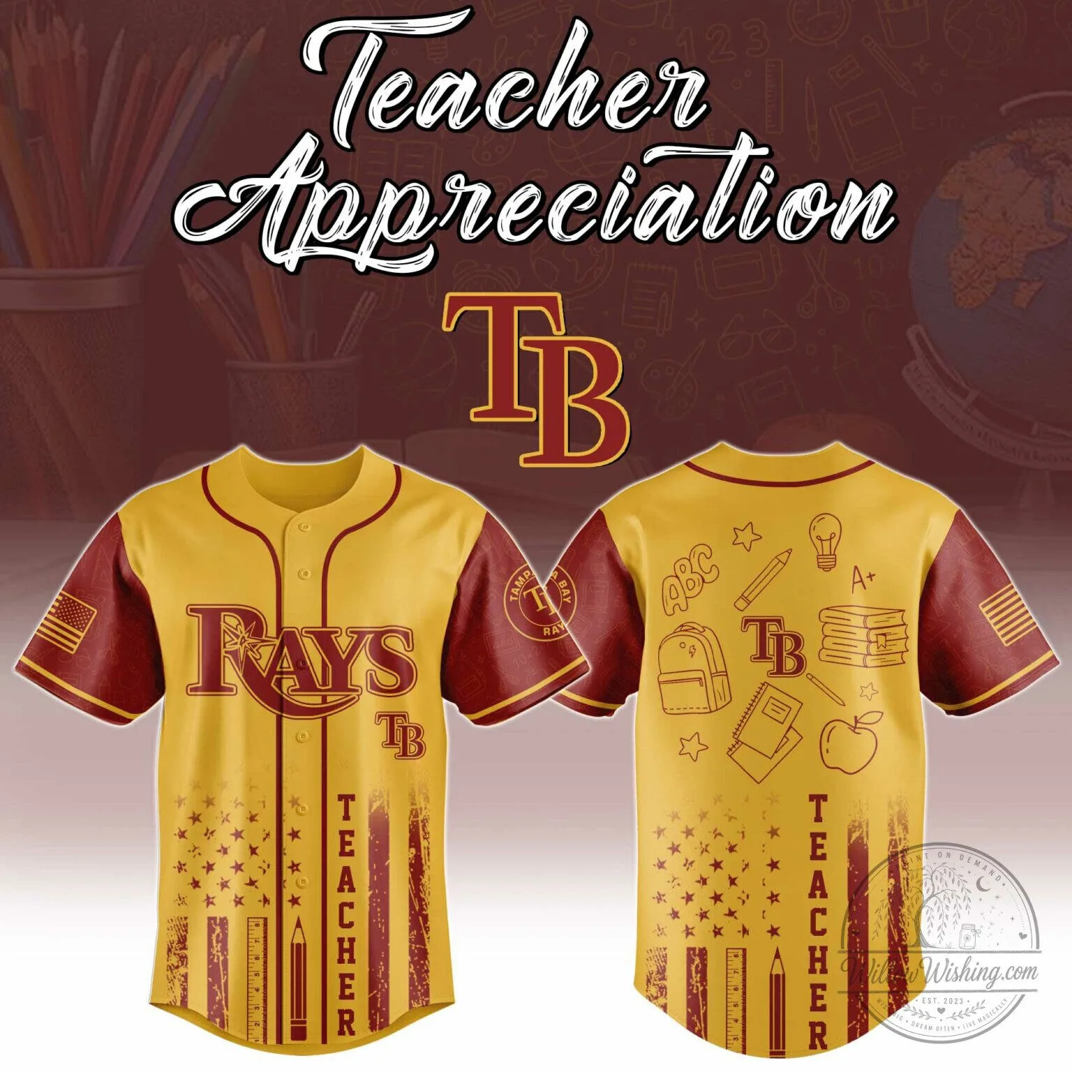 Tampa Bay Rays Baseball Teacher Appreciation Yellow and Red Jersey 51 Tampa Bay Rays Baseball Teacher Appreciation Yellow and Red Jersey