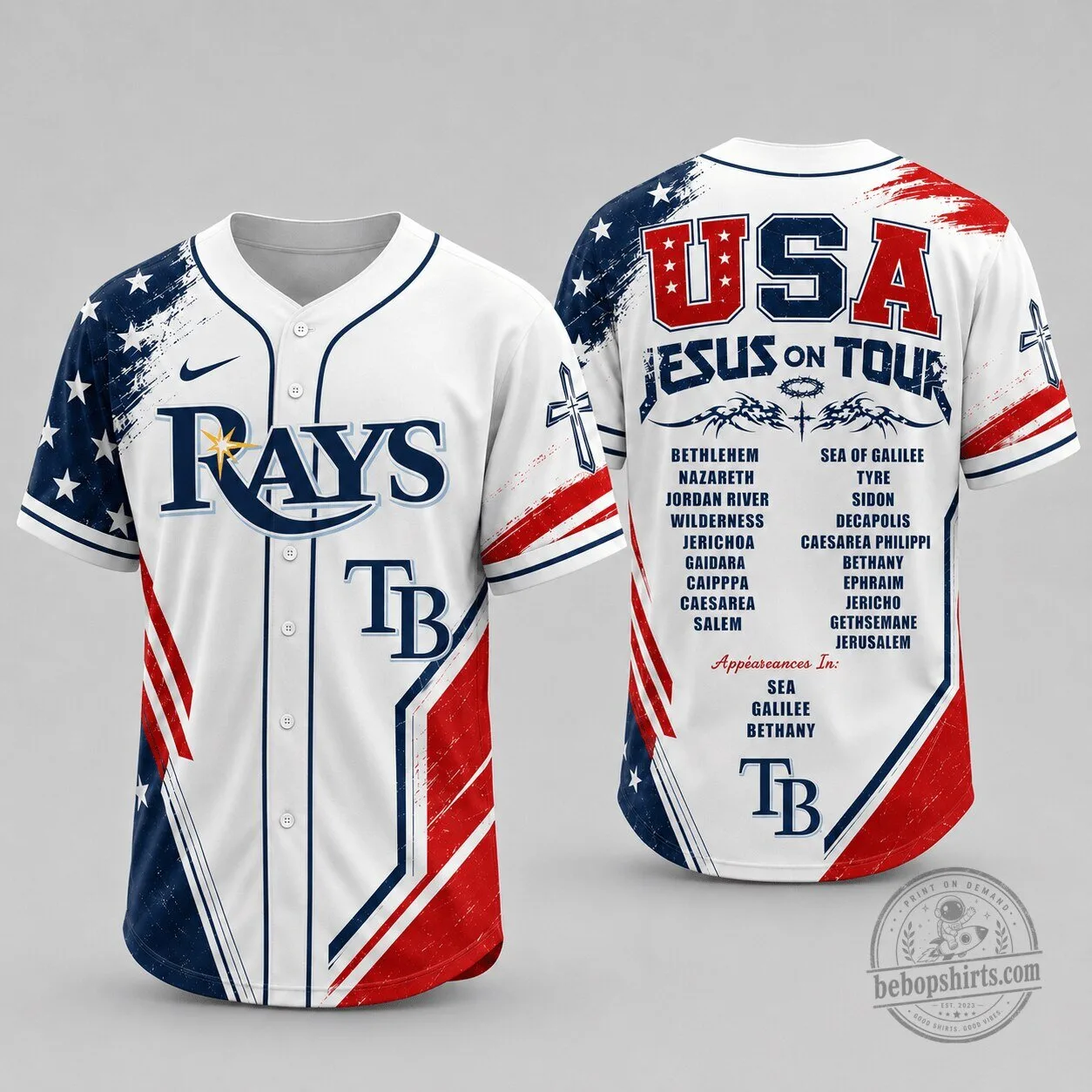 Tampa Bay Rays Baseball Jesus On Tour Patriotic White Jersey