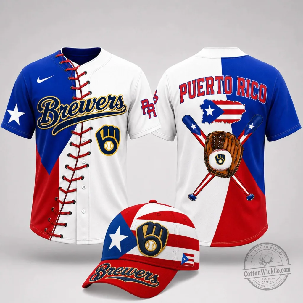Milwaukee Brewers Baseball Puerto Rico Flag Baseball Jersey