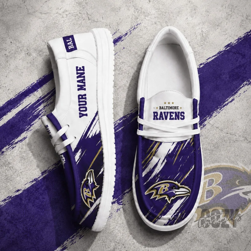 Baltimore Ravens Personalized Custom Name Hey Dude Style Shoes Baltimore Ravens Personalized Custom Name Hey Dude Style Shoes