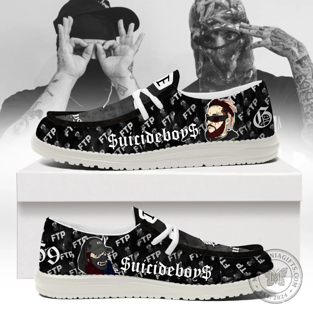 Suicideboys FTP Black and White Custom Print Loafer Shoes 48 Suicideboys FTP Black and White Custom Print Loafer Shoes