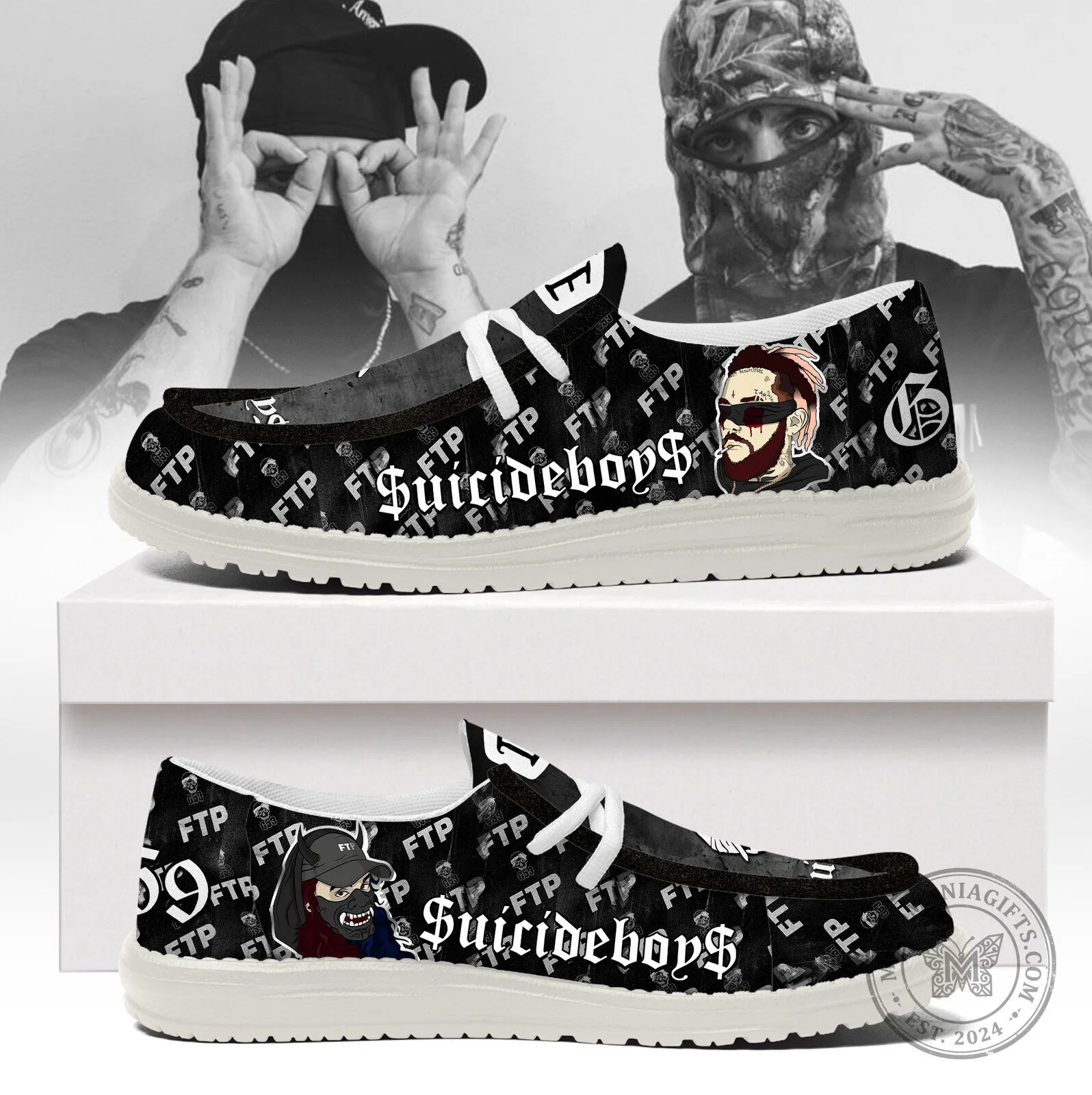Suicideboys FTP Black and White Custom Print Loafer Shoes