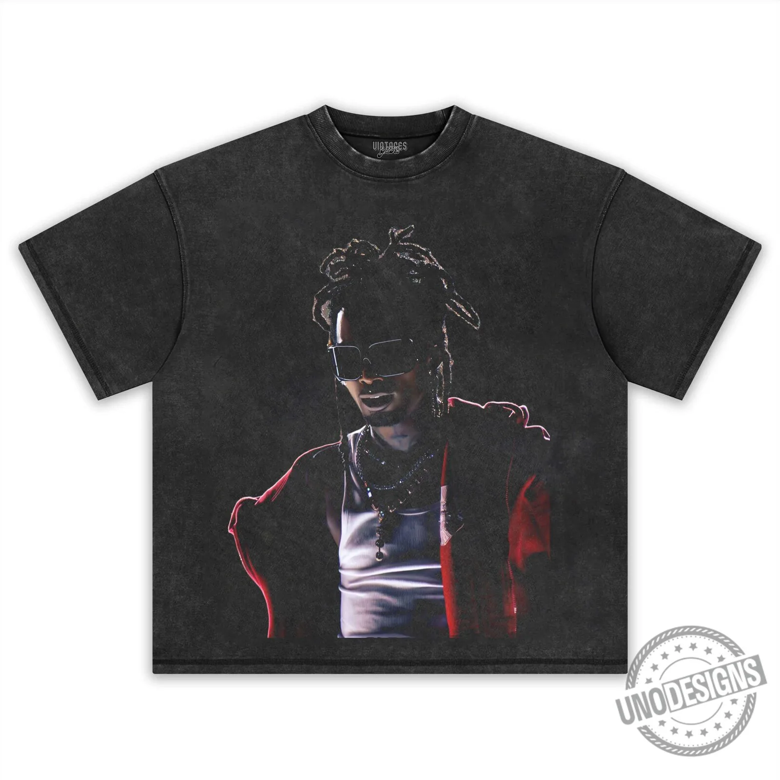 Black Graphic T-Shirt Featuring Portrait of Rapper Playboi Carti 5 Black Graphic T-Shirt Featuring Portrait of Rapper Playboi Carti