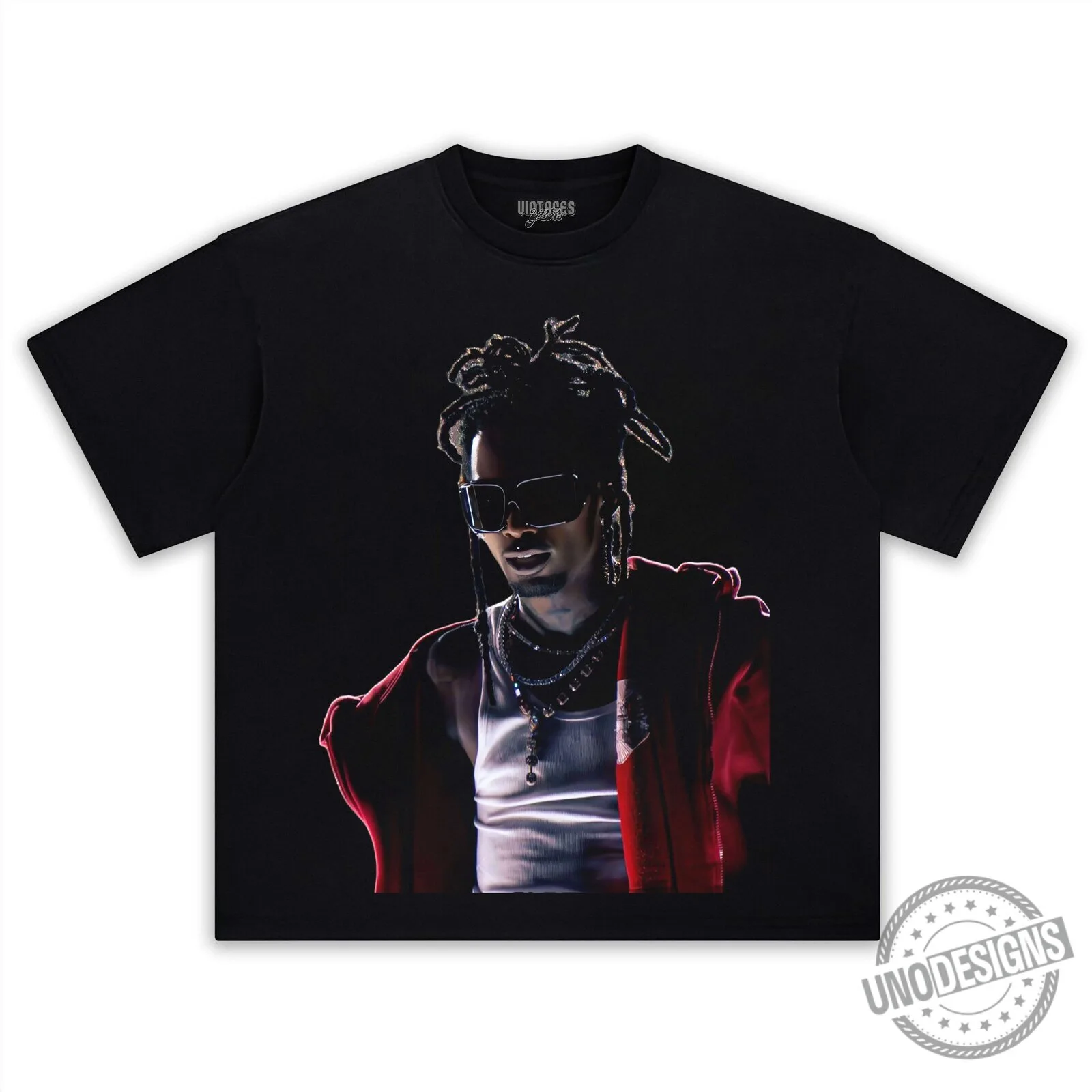 Black Graphic T-Shirt Featuring Portrait of Rapper Playboi Carti 6 Black Graphic T-Shirt Featuring Portrait of Rapper Playboi Carti