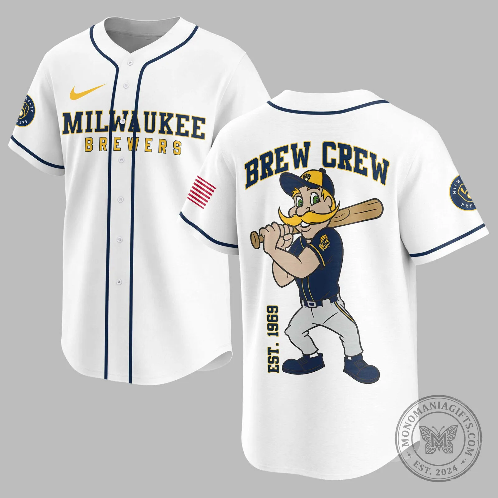 Milwaukee Brewers Baseball Crew Mascot White Baseball Jersey