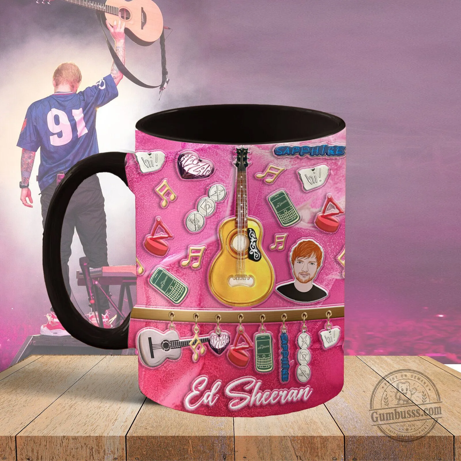 Ed Sheeran Sapphire Album Music Pink Guitar Mug