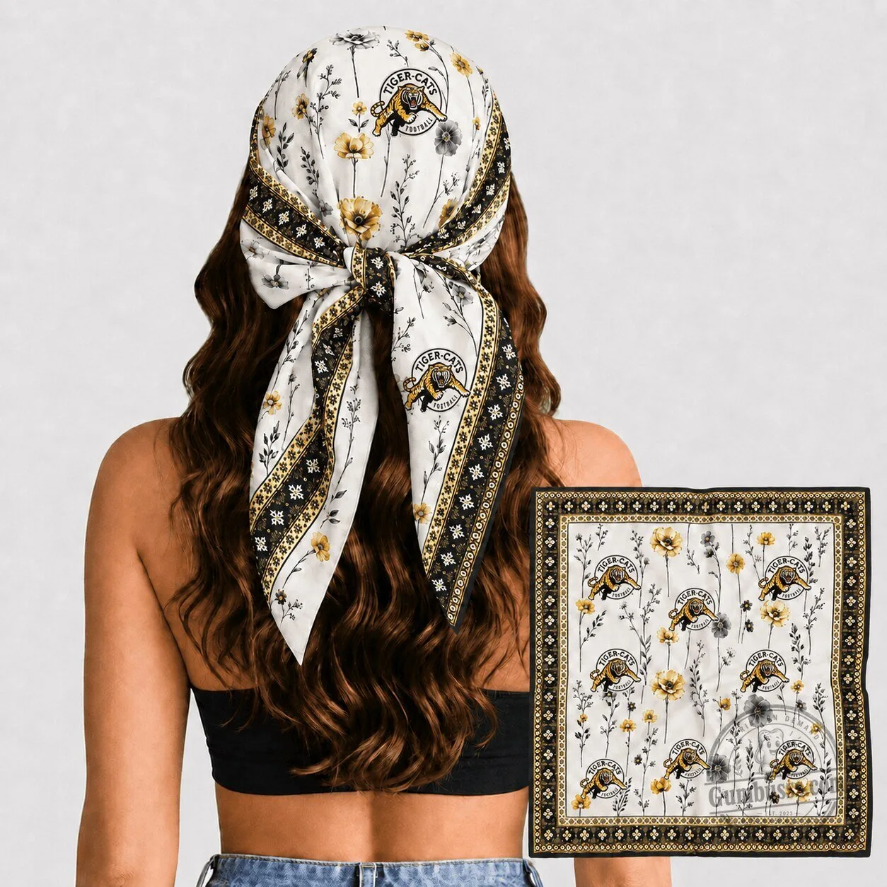 Hamilton Tiger-Cats Canadian Football League Floral Pattern Bandana Scarf