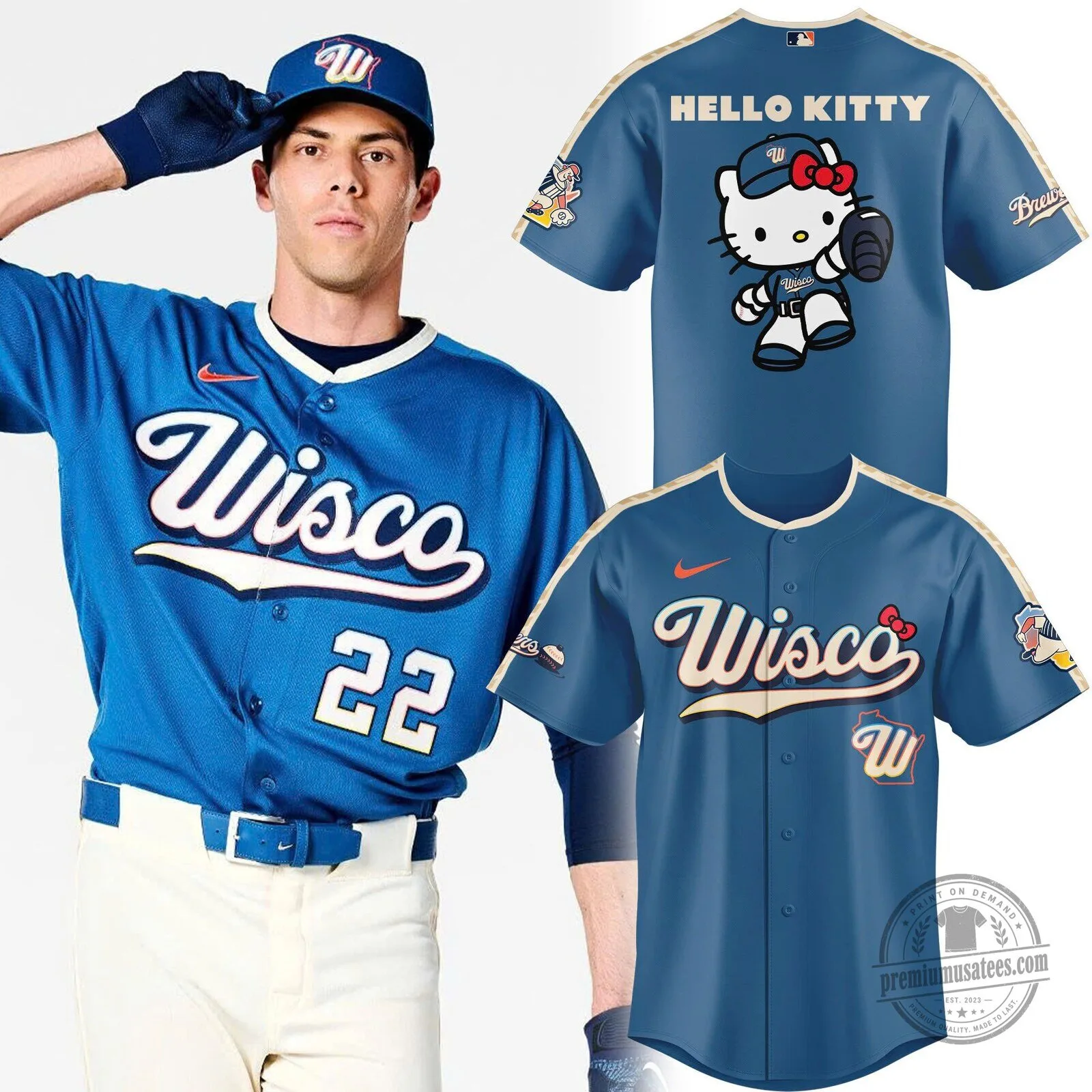 Milwaukee Brewers Baseball Hello Kitty Wisco City Connect Jersey 1 Milwaukee Brewers Baseball Hello Kitty Wisco City Connect Jersey