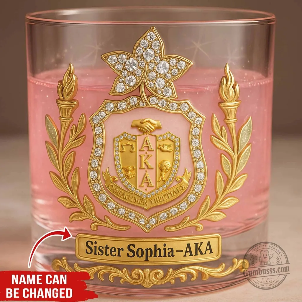 Alpha Kappa Alpha Sorority Pink and Gold Crest Drinking Glass Alpha Kappa Alpha Sorority Pink and Gold Crest Drinking Glass
