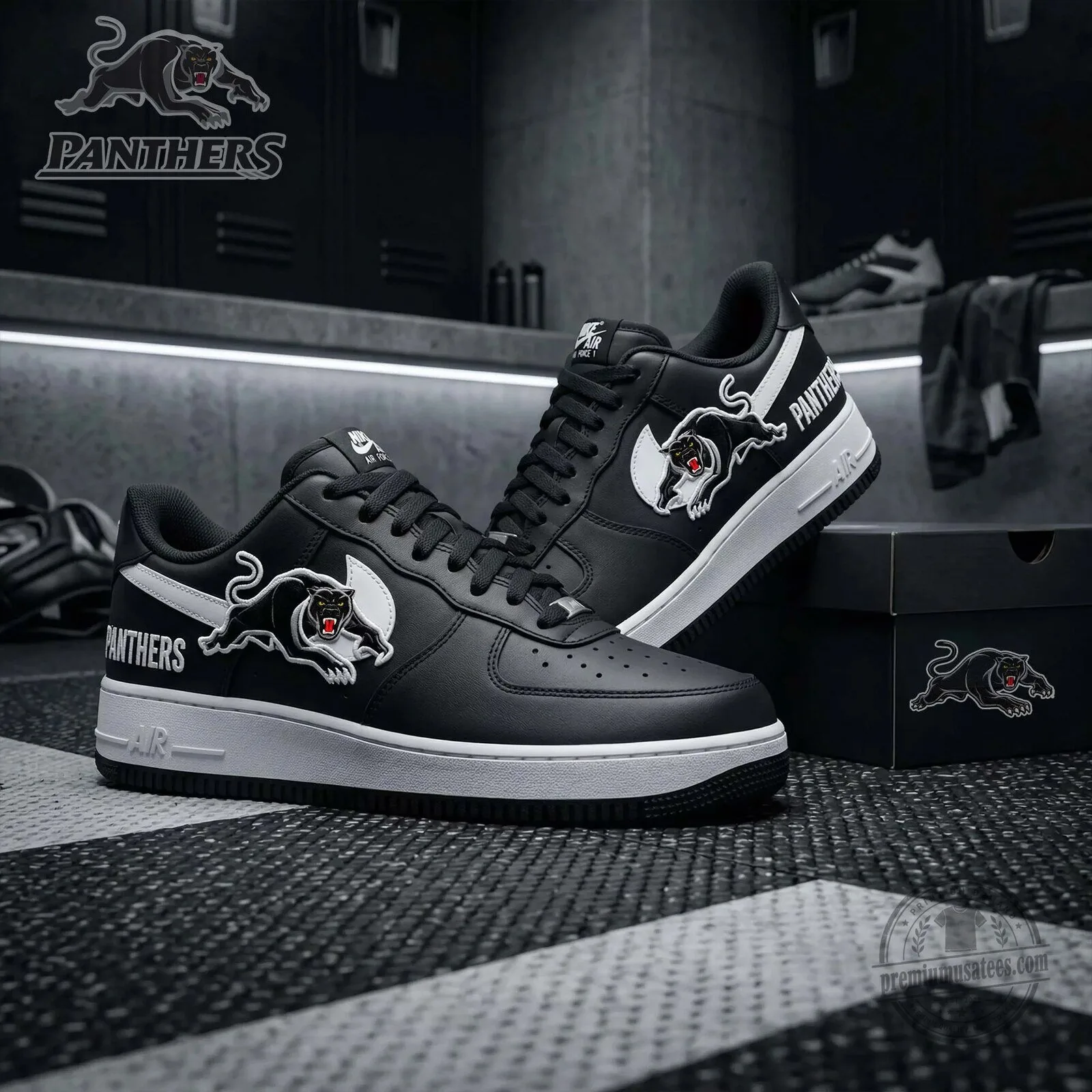 Carolina Panthers Black and White Custom Air Force 1 Sneakers