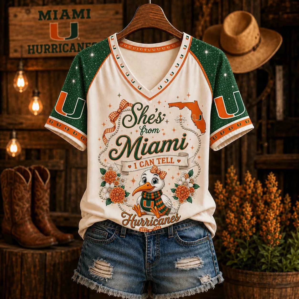 Miami Hurricanes She's From Miami I Can Tell Football Team T-Shirt 1 Miami Hurricanes She