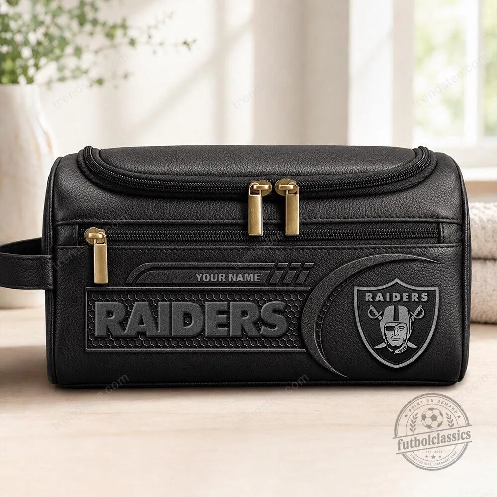 Las Vegas Raiders NFL Football Team Logo Black Leather Travel Bag