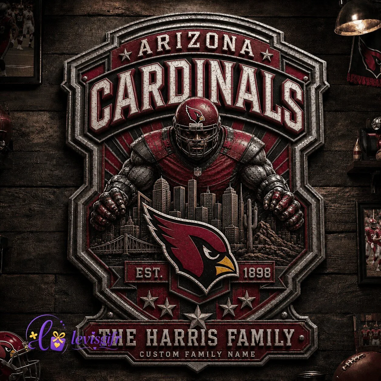 Arizona Cardinals Football Personalized Vintage Metal Wall Art Sign