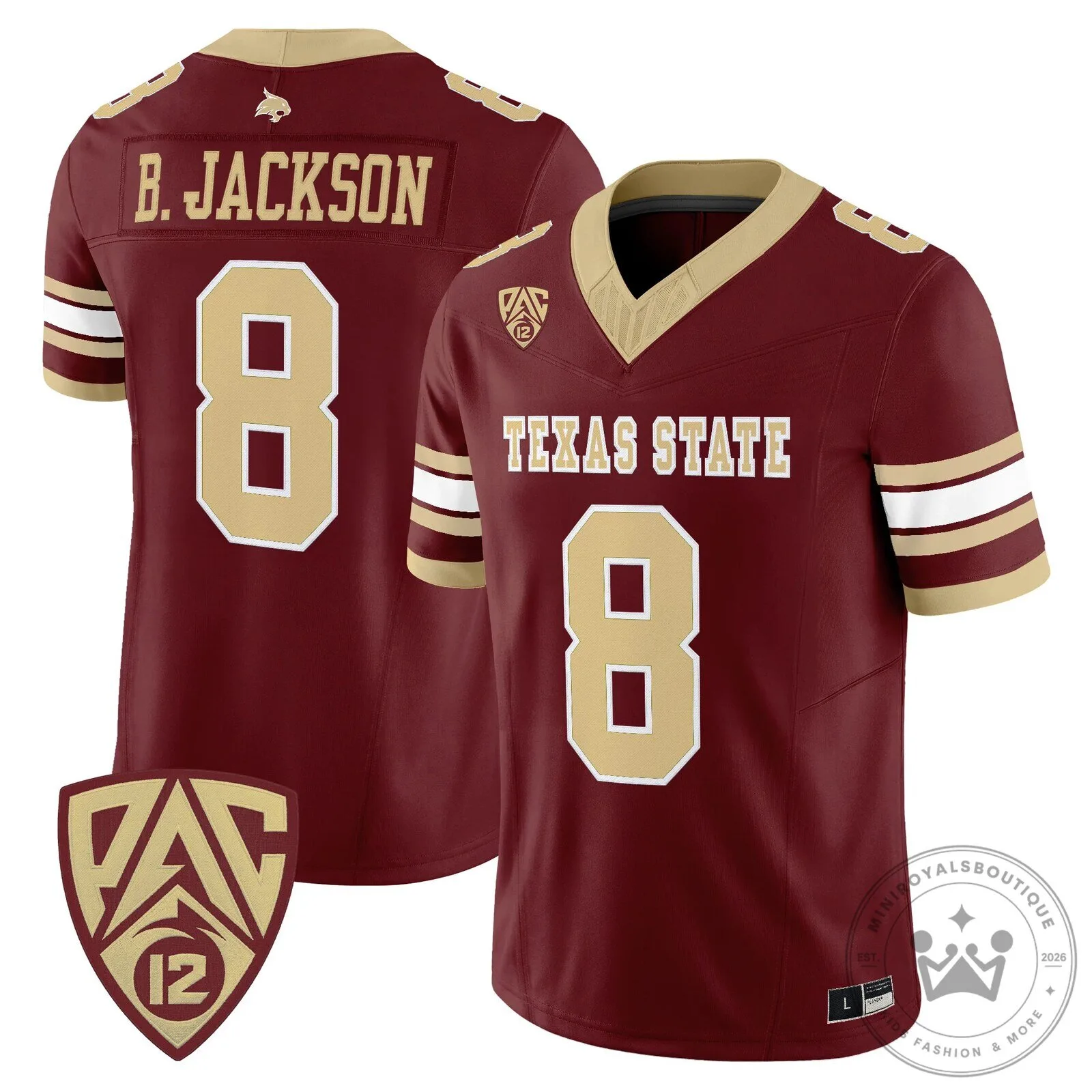 Texas State Bobcats Football Team Number 8 B. Jackson Jersey