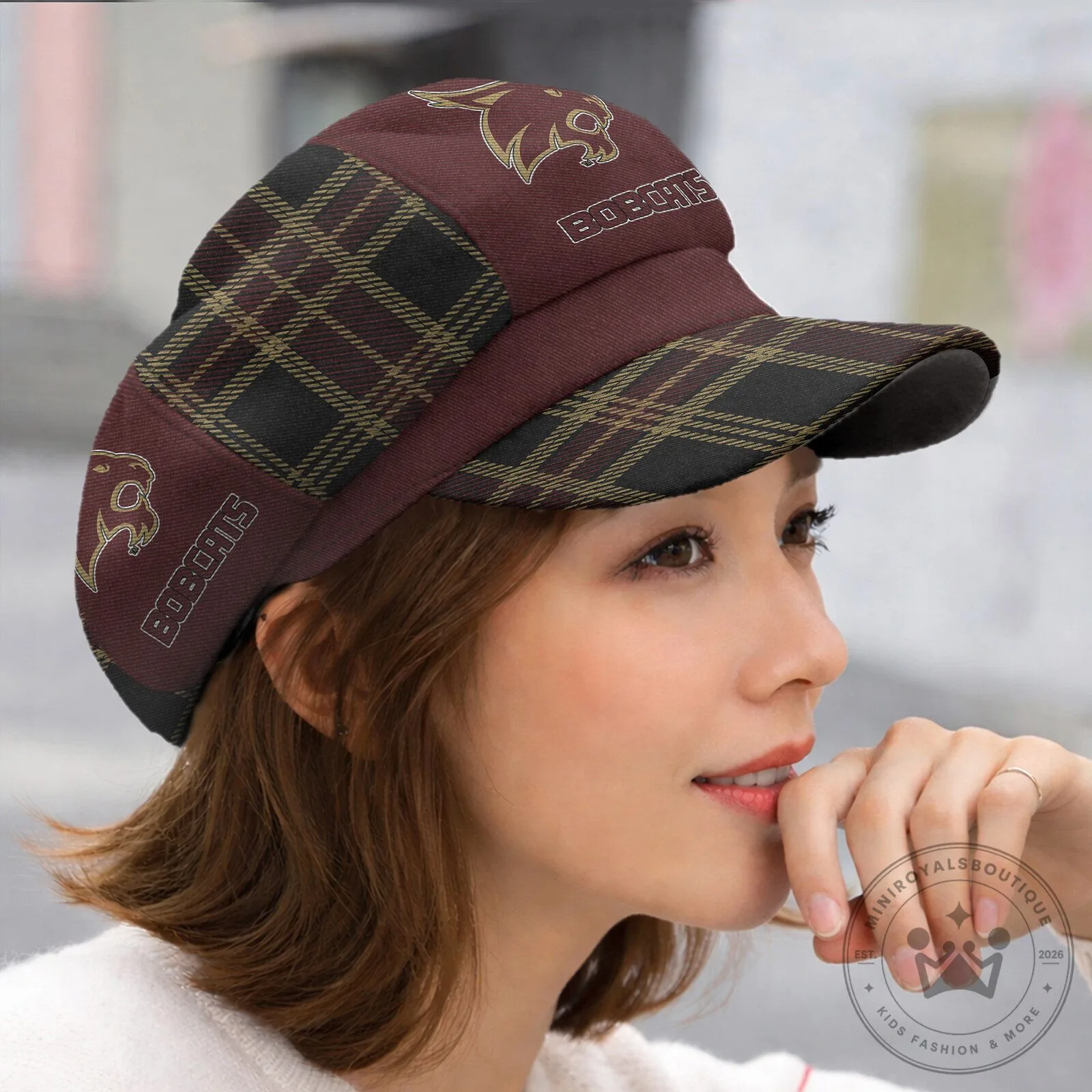 Texas State Bobcats Plaid Pattern Custom Name Newsboy Cap 9 Texas State Bobcats Plaid Pattern Custom Name Newsboy Cap