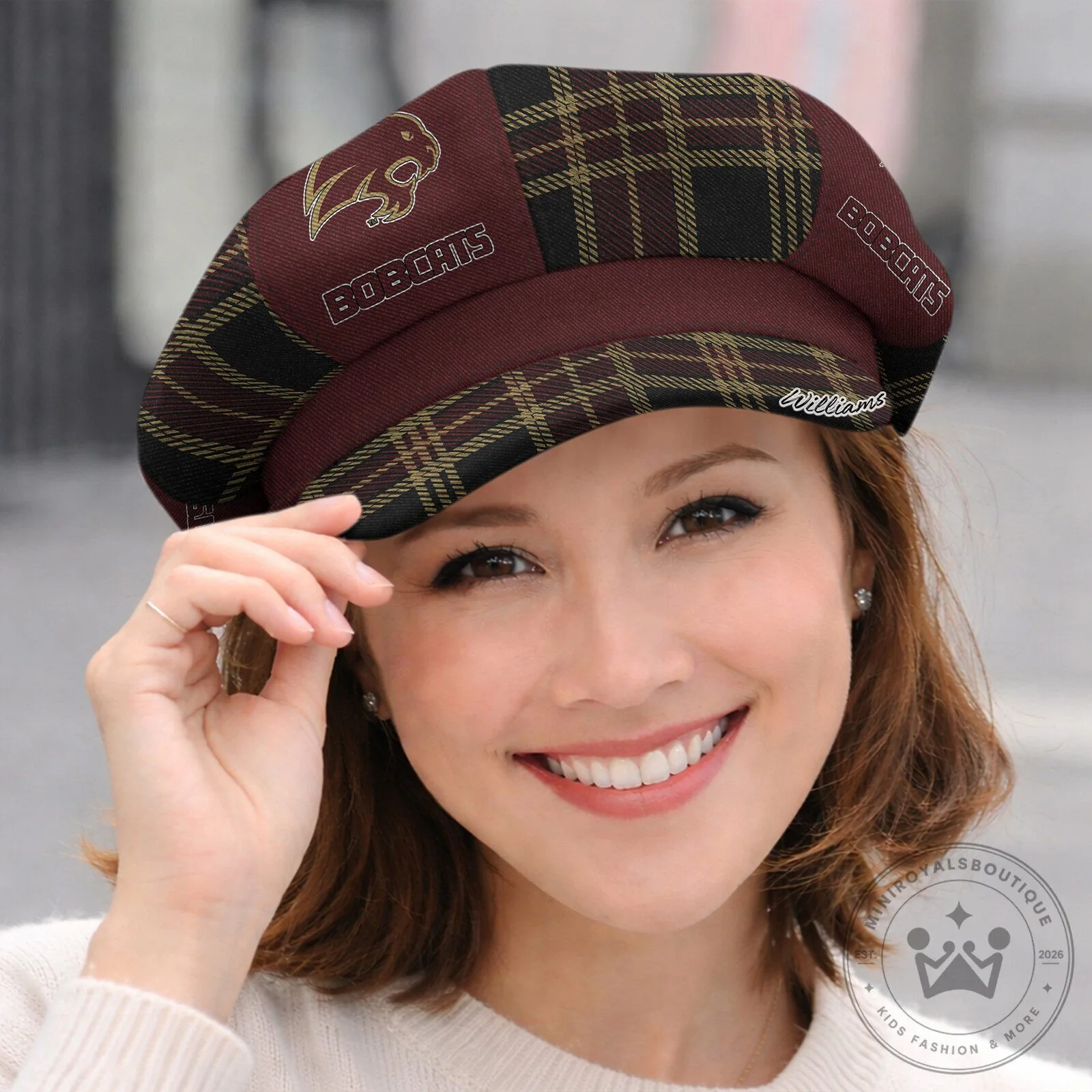 Texas State Bobcats Plaid Pattern Custom Name Newsboy Cap 10 Texas State Bobcats Plaid Pattern Custom Name Newsboy Cap
