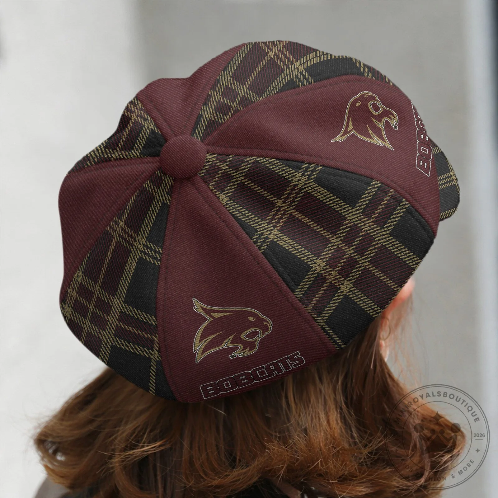 Texas State Bobcats Plaid Pattern Custom Name Newsboy Cap 11 Texas State Bobcats Plaid Pattern Custom Name Newsboy Cap