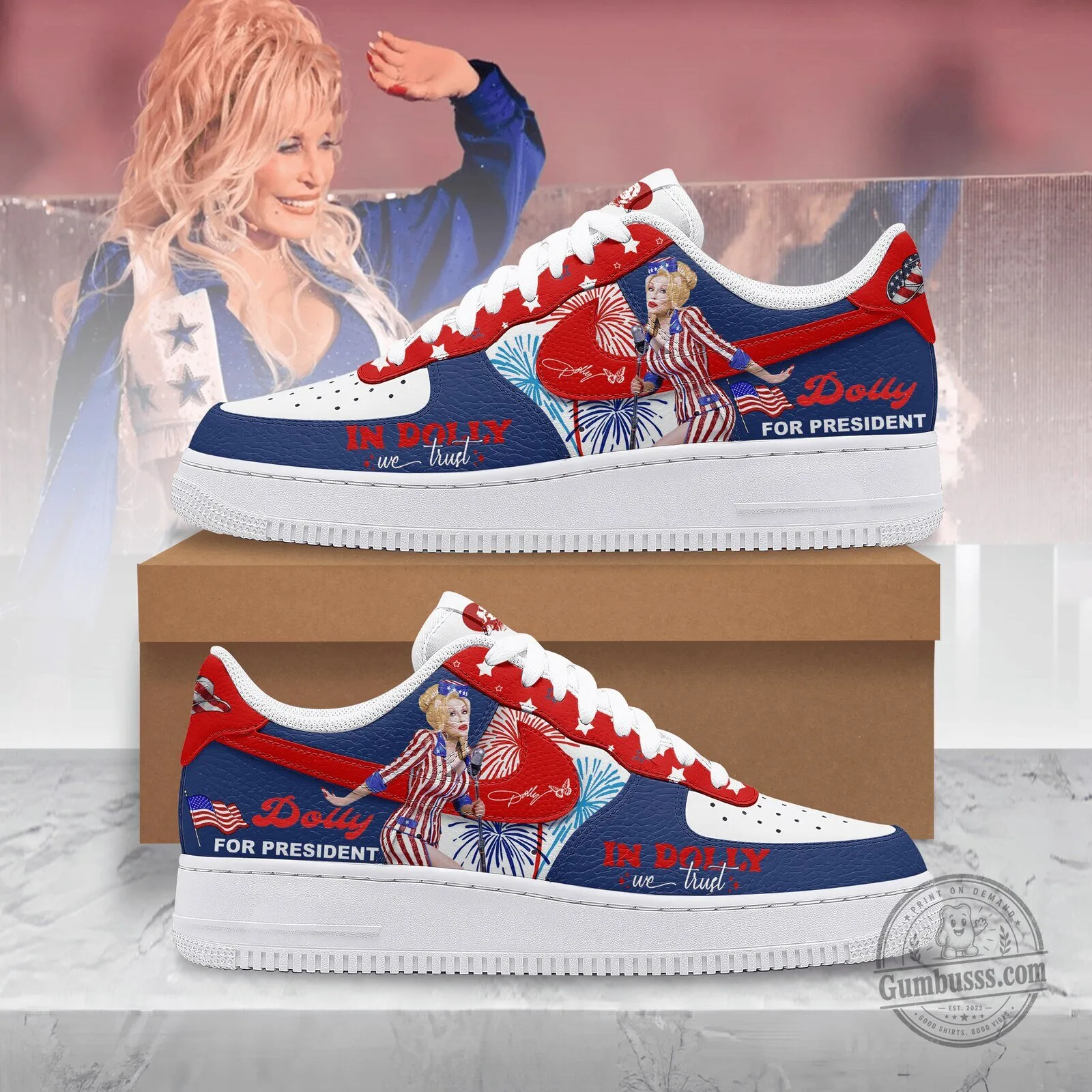 Dolly Parton For President In Dolly We Trust Custom Printed Sneakers