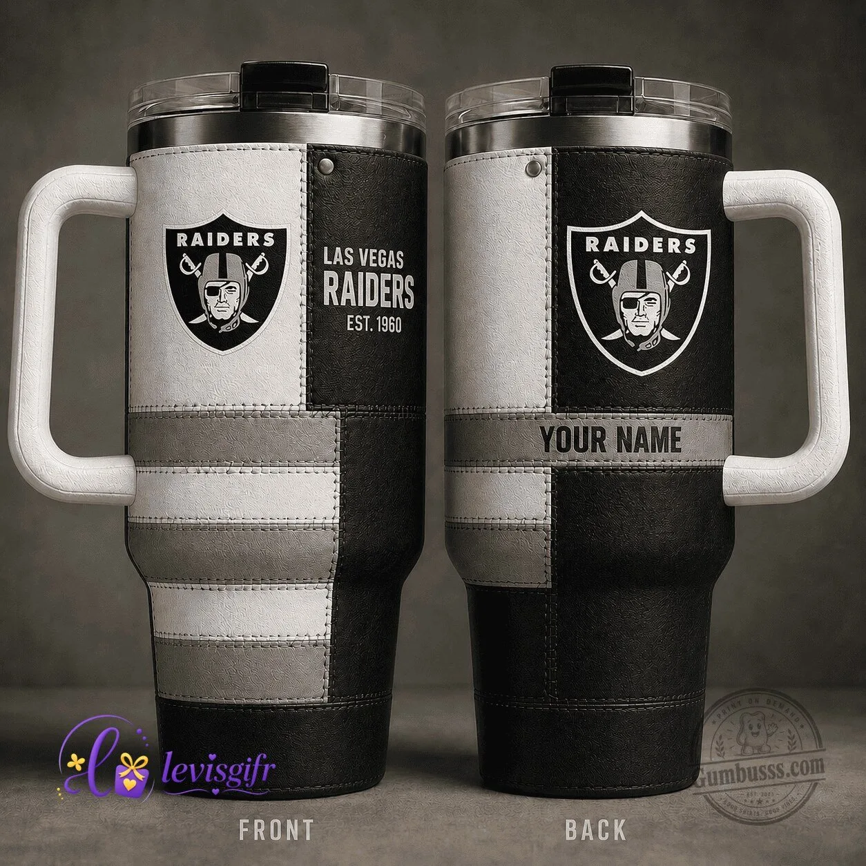 Las Vegas Raiders NFL Football Team Personalized Insulated Tumbler with Handle