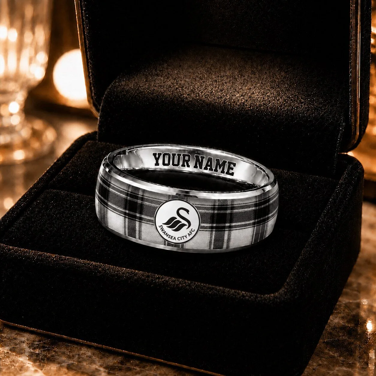 Swansea City Football Club EFL Championship Plaid Pattern Custom Ring 1 Swansea City Football Club EFL Championship Plaid Pattern Custom Ring